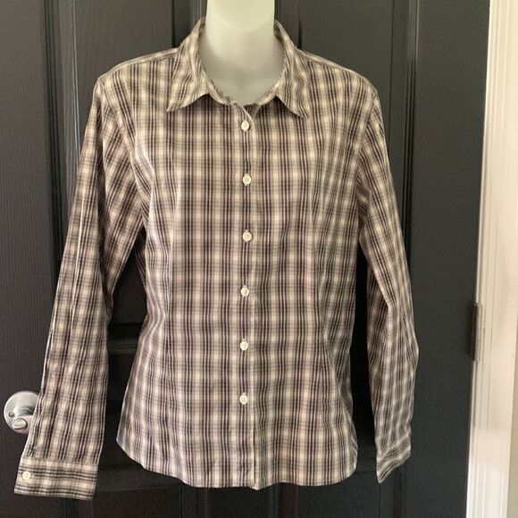 LL Bean Women's Plaid Flannel Button-Down Brown/Tan Shirt, M - Picture 2 of 4